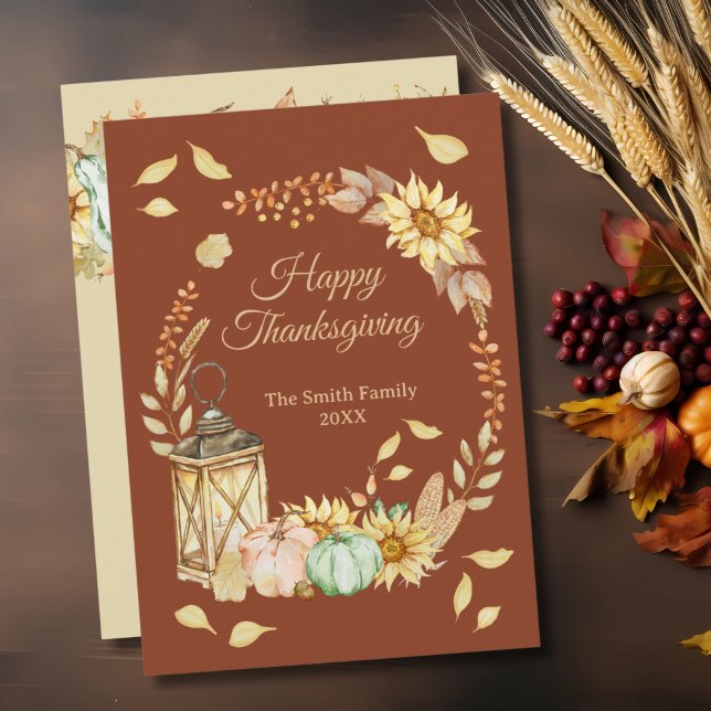 Thanksgiving Rustic Watercolor Flat Holiday Card (Creator Uploaded)
