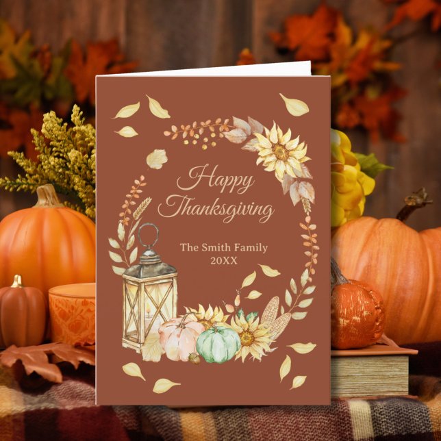 Thanksgiving Rustic Watercolor Folded Holiday Card (Creator Uploaded)