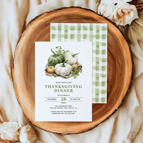 Thanksgiving Rustic Watercolor Pumpkins  Plaid Invitation