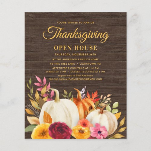 THANKSGIVING RUSTIC WOOD FLORAL PUMPKINS INVITE