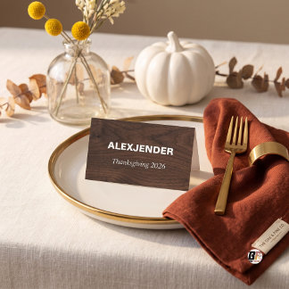 Thanksgiving Rustic Wood Grain Brown Place Card