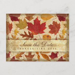 Thanksgiving Save the Date Autumn Leaves Beige Invitation Postcard