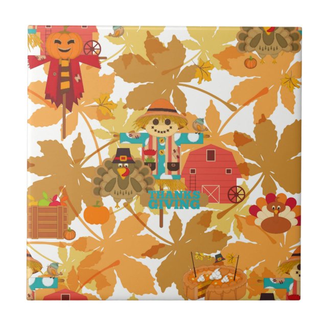 thanksgiving scarecrow ceramic tile (Front)