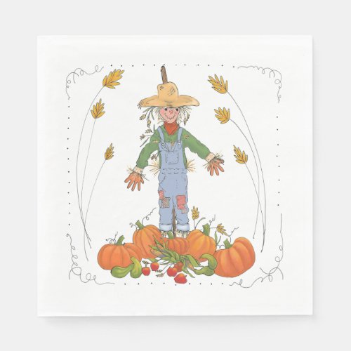 Thanksgiving Scarecrow Pumpkin Patch Fun Colorful Napkins