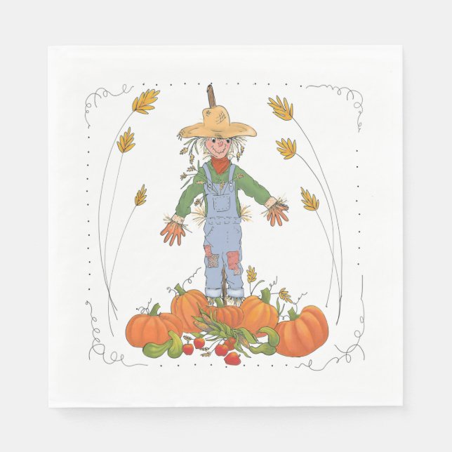 Thanksgiving Scarecrow Pumpkin Patch Fun Colorful Napkins (Front)