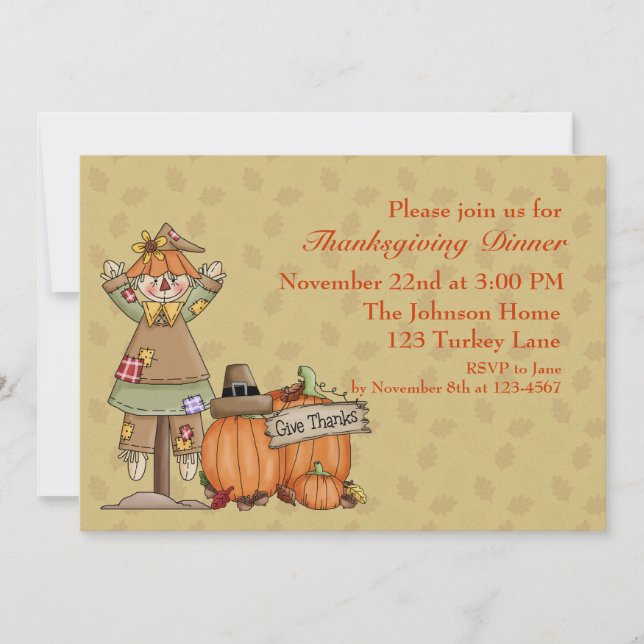 Thanksgiving Scarecrow, Pumpkins Invitation (Front)