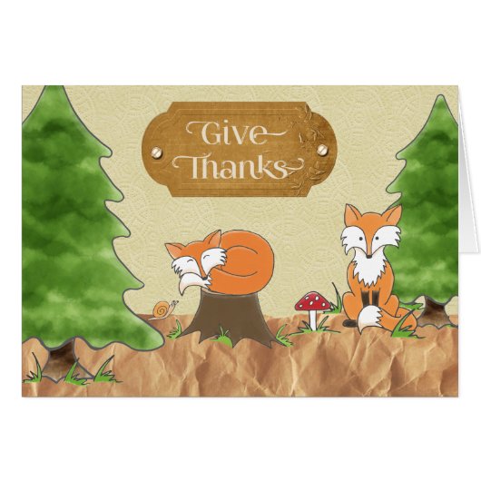 Thanksgiving Scrapbook-look Woods with Foxes Cards (Front Horizontal)