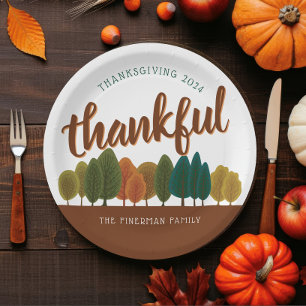Thanksgiving Script Thankful Personalized Autumn Paper Plates