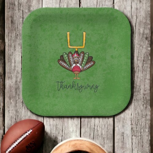 Thanksgiving Script Turkey Football Feathers Green Paper Plates