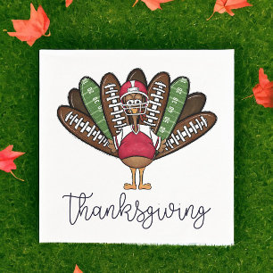 Thanksgiving Script Turkey Football Feathers Napkins