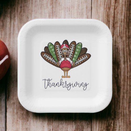 Thanksgiving Script Turkey Football Feathers Paper Plates