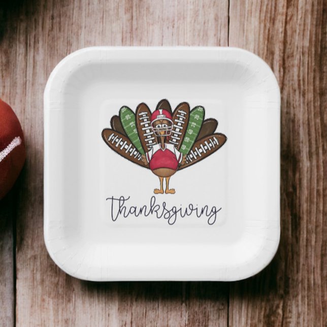 Thanksgiving Script Turkey Football Feathers Paper Plates (Creator Uploaded)