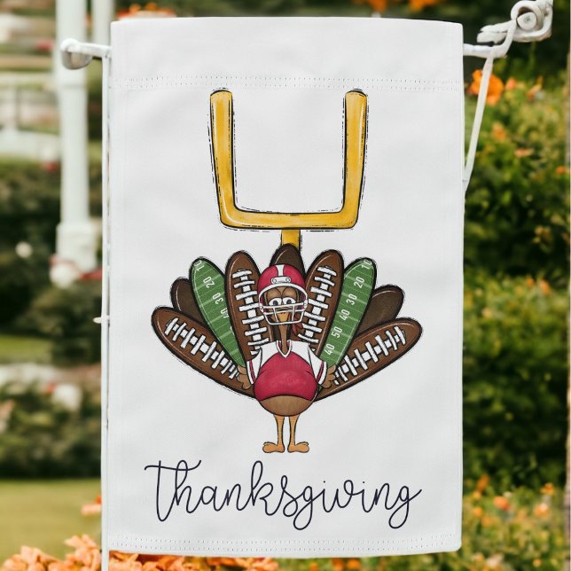 Thanksgiving Script Turkey Football Feathers White Garden Flag (Creator Uploaded)