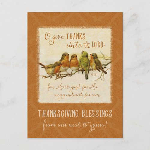 Thanksgiving Scripture Birds _Vintage Reproduction Holiday Postcard