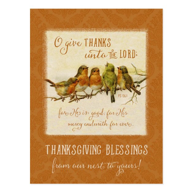 Thanksgiving Scripture Birds -Vintage Reproduction Postcard