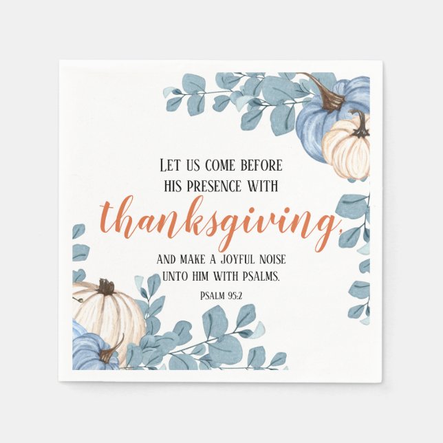 Thanksgiving Scripture Blue Pumpkin Corners Napkins (Front)