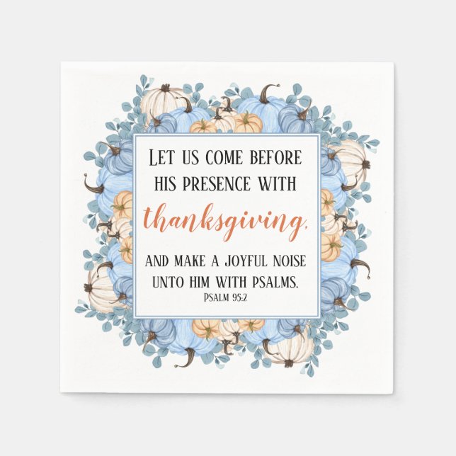 Thanksgiving Scripture Blue Pumpkin Frame Napkins (Front)