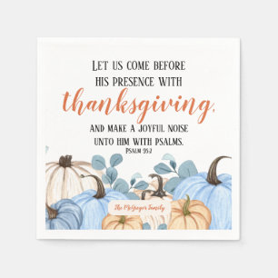 Thanksgiving Scripture Blue Pumpkin Patch Family Napkins