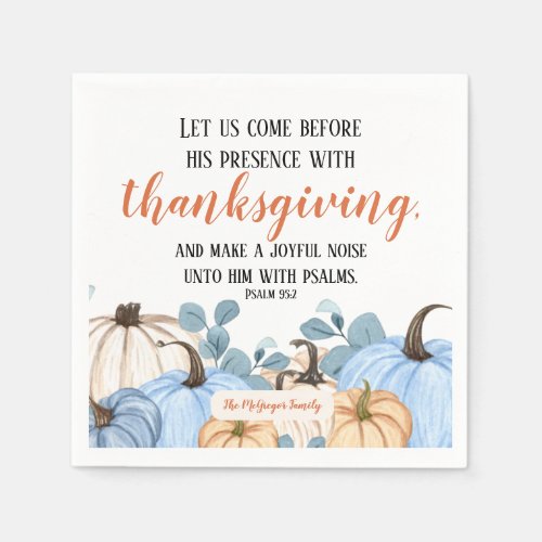 Thanksgiving Scripture Blue Pumpkin Patch Family  Napkins