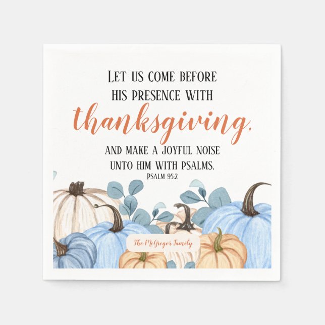 Thanksgiving Scripture Blue Pumpkin Patch Family  Napkins (Front)