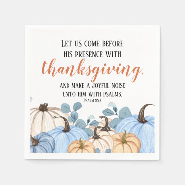Thanksgiving Scripture Blue Pumpkin Patch Napkins (Front)