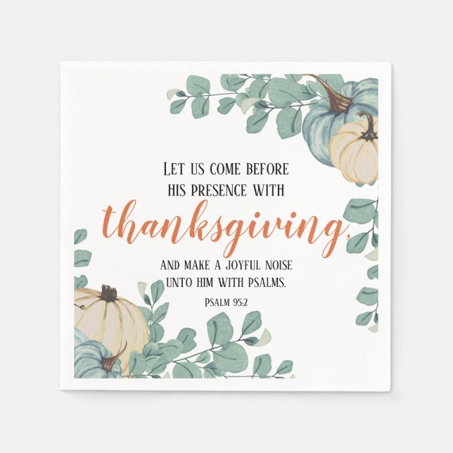 Thanksgiving Scripture Watercolor Pumpkin Corners Napkins (Front)