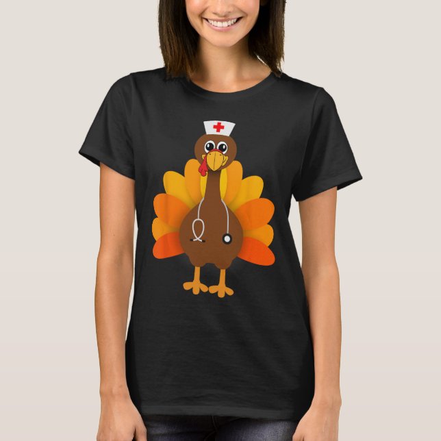 Thanksgiving Scrub Tops Women Turkey Nurse Holiday (Front)
