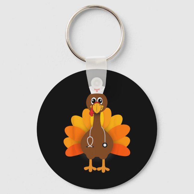 Thanksgiving Scrub Tops Women Turkey Nurse Holiday Keychain (Front)