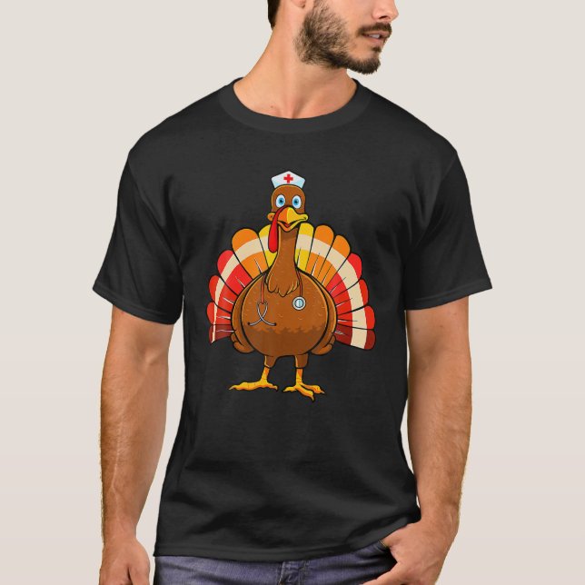 Thanksgiving Scrubs Pediatric Nurse Turkey T-Shirt (Front)