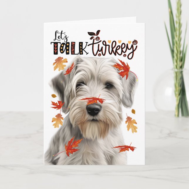 Thanksgiving Sealyham Terrier Let's Talk Turkey Holiday Card (Front)