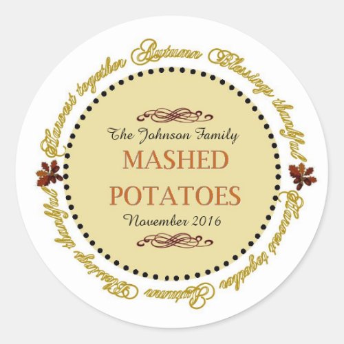 Thanksgiving Sentiments Mashed Potatoes Labels