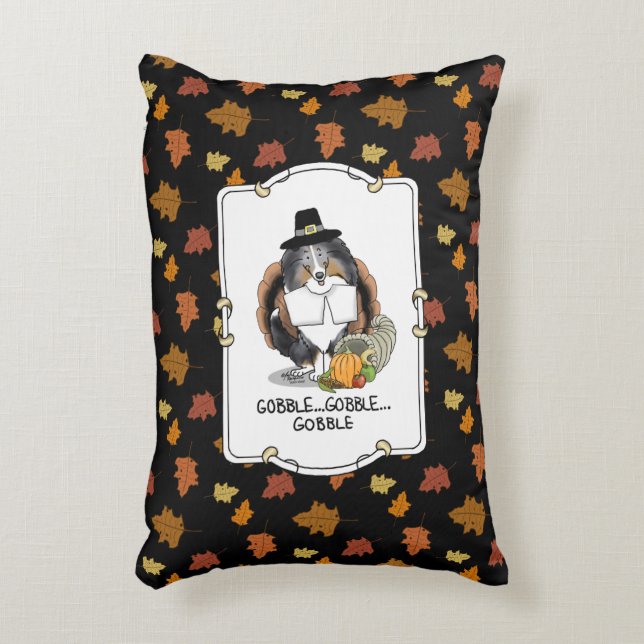 Thanksgiving Shetland Sheepdog (blue merle) Funny Accent Pillow (Front(Vertical))