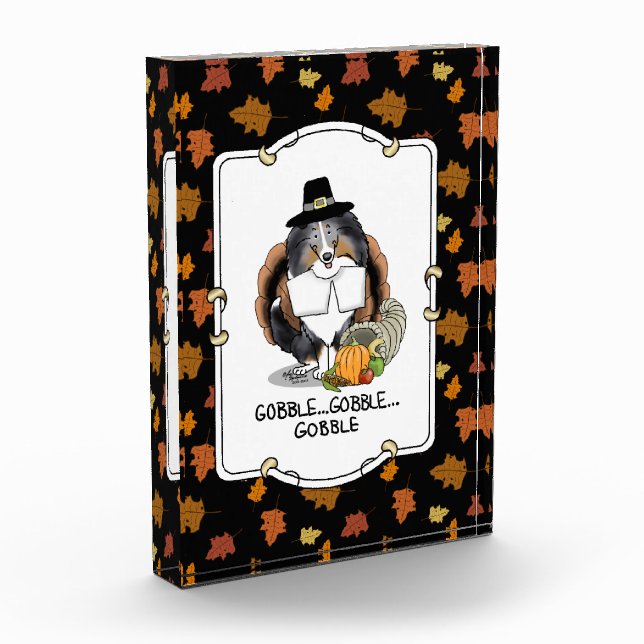 Thanksgiving Shetland Sheepdog (blue merle) Funny Acrylic Award (Left)