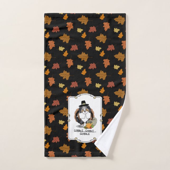 Thanksgiving Shetland Sheepdog (blue merle) Funny Bath Towel Set (Hand Towel)