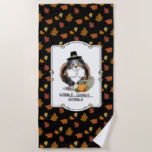 Thanksgiving Shetland Sheepdog (blue merle) Funny Beach Towel