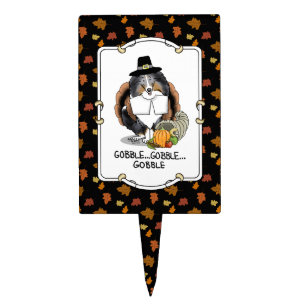 Thanksgiving Shetland Sheepdog (blue merle) Funny Cake Topper