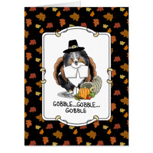 Thanksgiving Shetland Sheepdog (blue merle) Funny Card