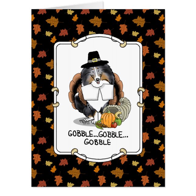 Thanksgiving Shetland Sheepdog (blue merle) Funny Card (Front)