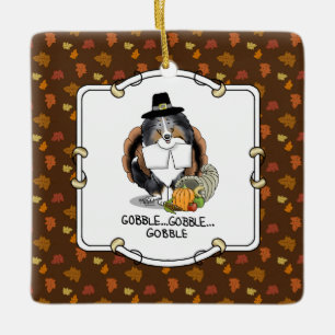 Thanksgiving Shetland Sheepdog (blue merle) Funny Ceramic Ornament