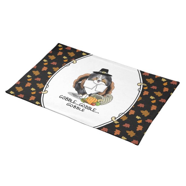 Thanksgiving Shetland Sheepdog (blue merle) Funny Cloth Placemat (On Table)