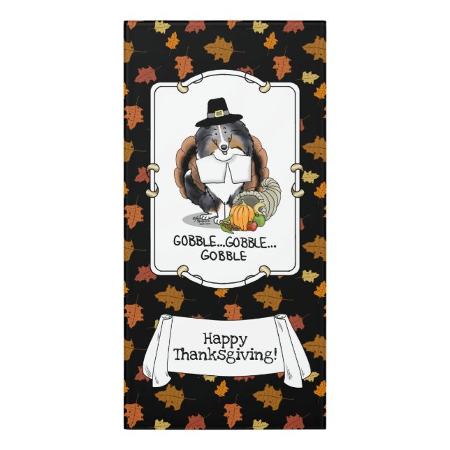 Thanksgiving Shetland Sheepdog (blue merle) Funny Door Sign (Classic Front Vert)