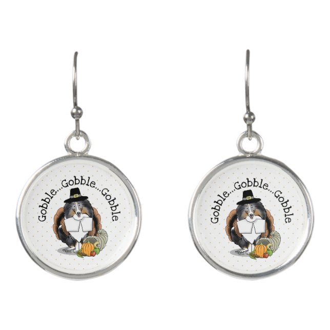 Thanksgiving Shetland Sheepdog (blue merle) Funny Earrings (Front)