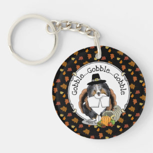 Thanksgiving Shetland Sheepdog (blue merle) Funny Keychain