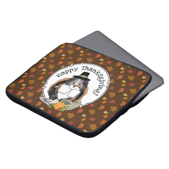 Thanksgiving Shetland Sheepdog (blue merle) Funny Laptop Sleeve (Front Top)