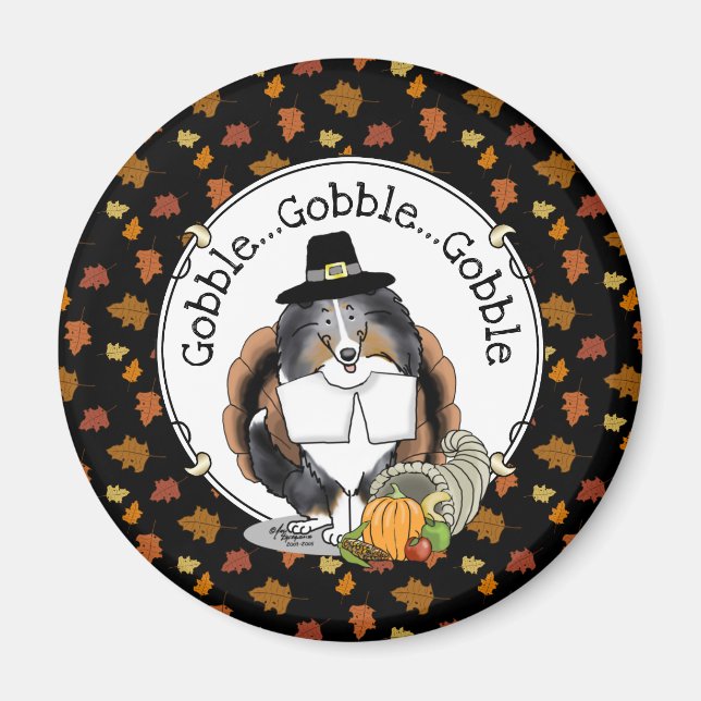 Thanksgiving Shetland Sheepdog (blue merle) Funny Magnet (Front)