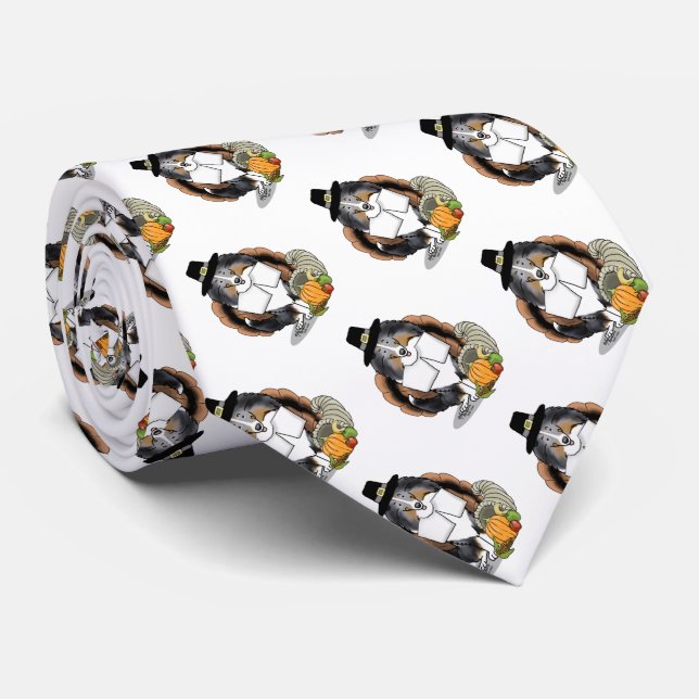 Thanksgiving Shetland Sheepdog (blue merle) Funny Neck Tie (Rolled)