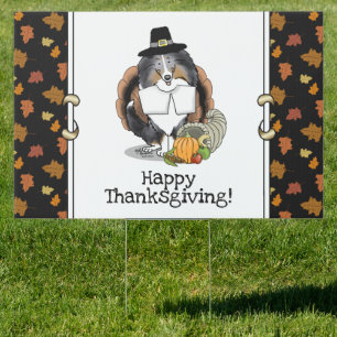 Thanksgiving Shetland Sheepdog (blue merle) Funny Sign