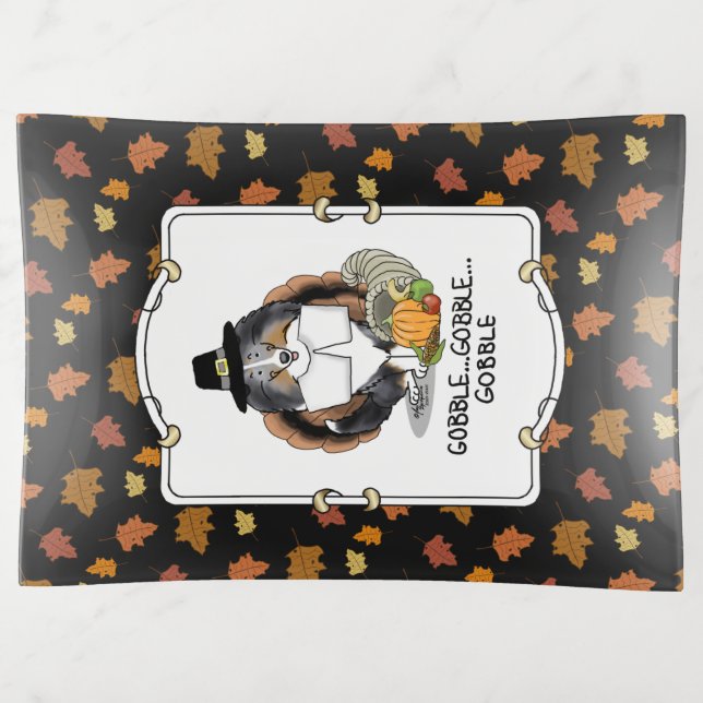 Thanksgiving Shetland Sheepdog (blue merle) Funny Trinket Tray (Front)