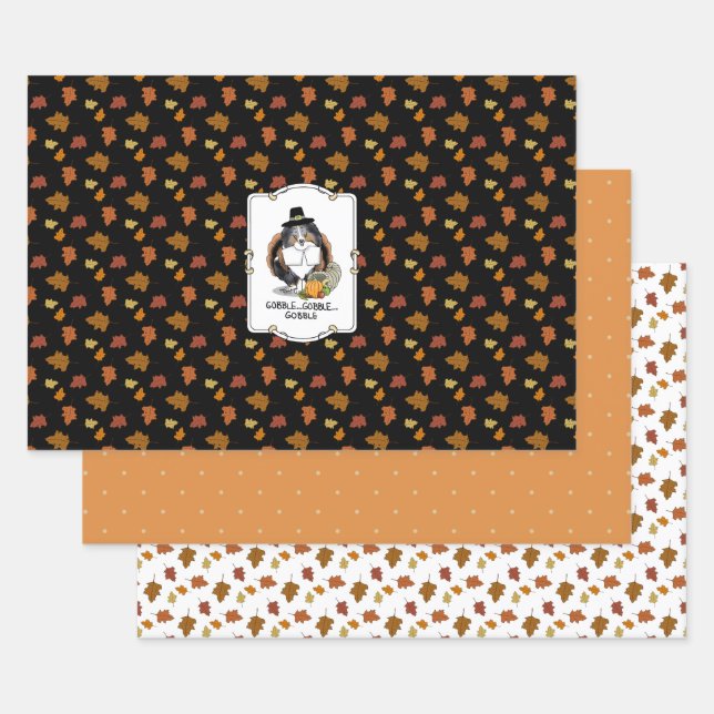 Thanksgiving Shetland Sheepdog (blue merle) Funny Wrapping Paper Sheets (Set)