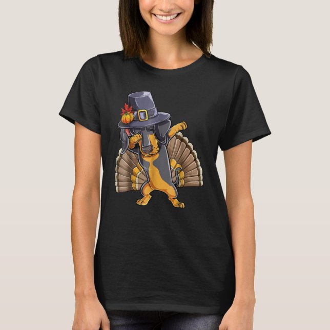 Thanksgiving shirts Dabbing Dachshund Turkey (Front)